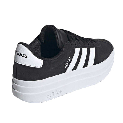 Black-White - Back - Adidas Girls Court Bold 3 Stripes Leather Platform Trainers