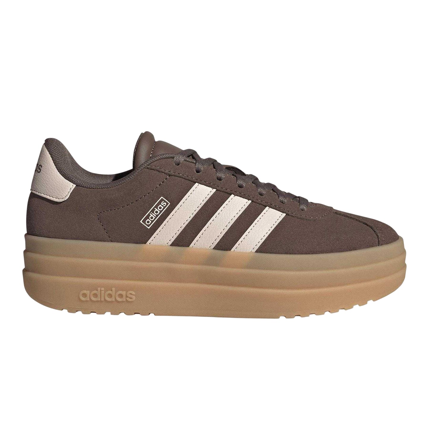 Earth Brown - Front - Adidas Girls Court Bold 3 Stripes Leather Platform Trainers