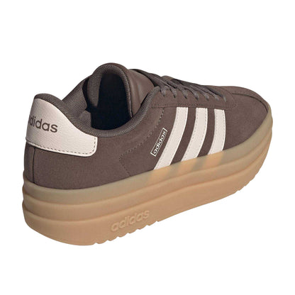 Earth Brown - Back - Adidas Girls Court Bold 3 Stripes Leather Platform Trainers