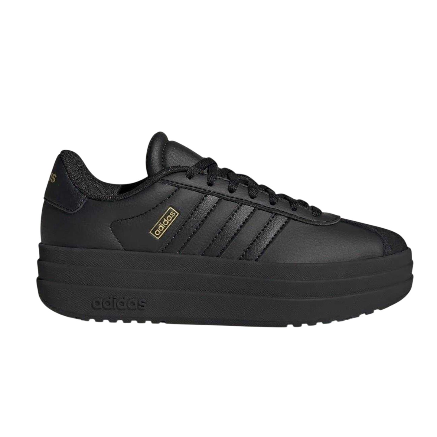 Black - Front - Adidas Girls Court Bold 3 Stripes Leather Platform Trainers