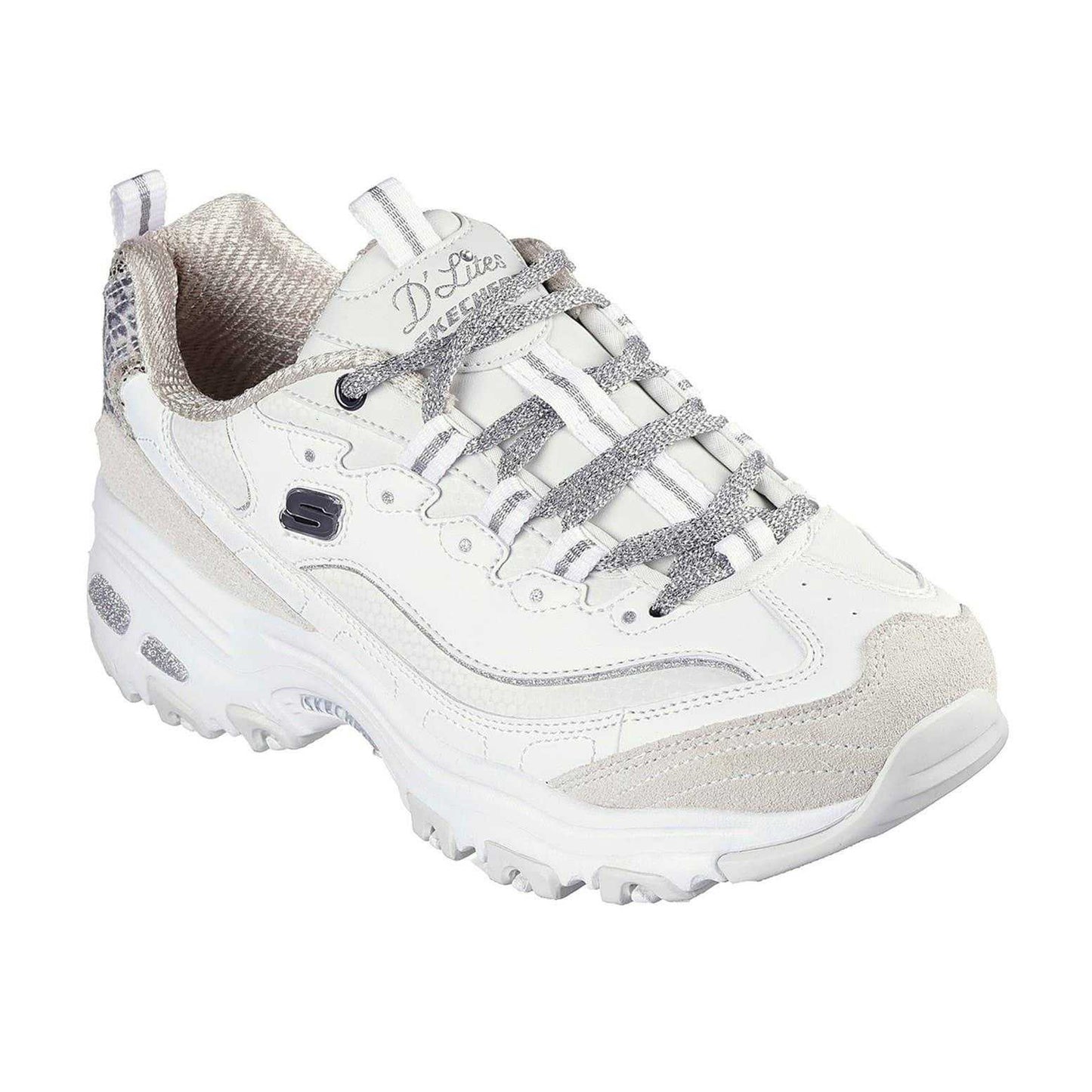 White-Green-Black - Side - Skechers Womens-Ladies Dlite Chic Leather Chunky Sole Trainers