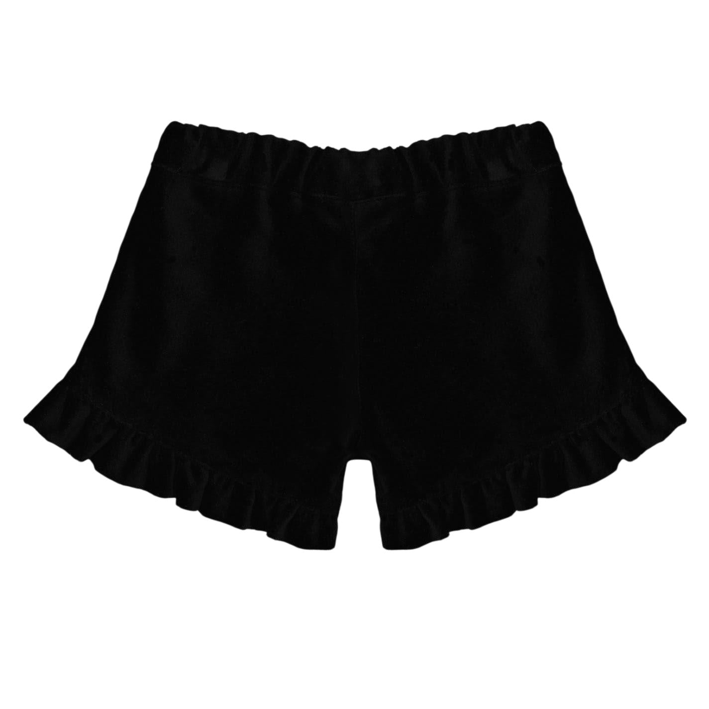 Black - Back - Elevate Girls Velvet Ruffled Casual Shorts