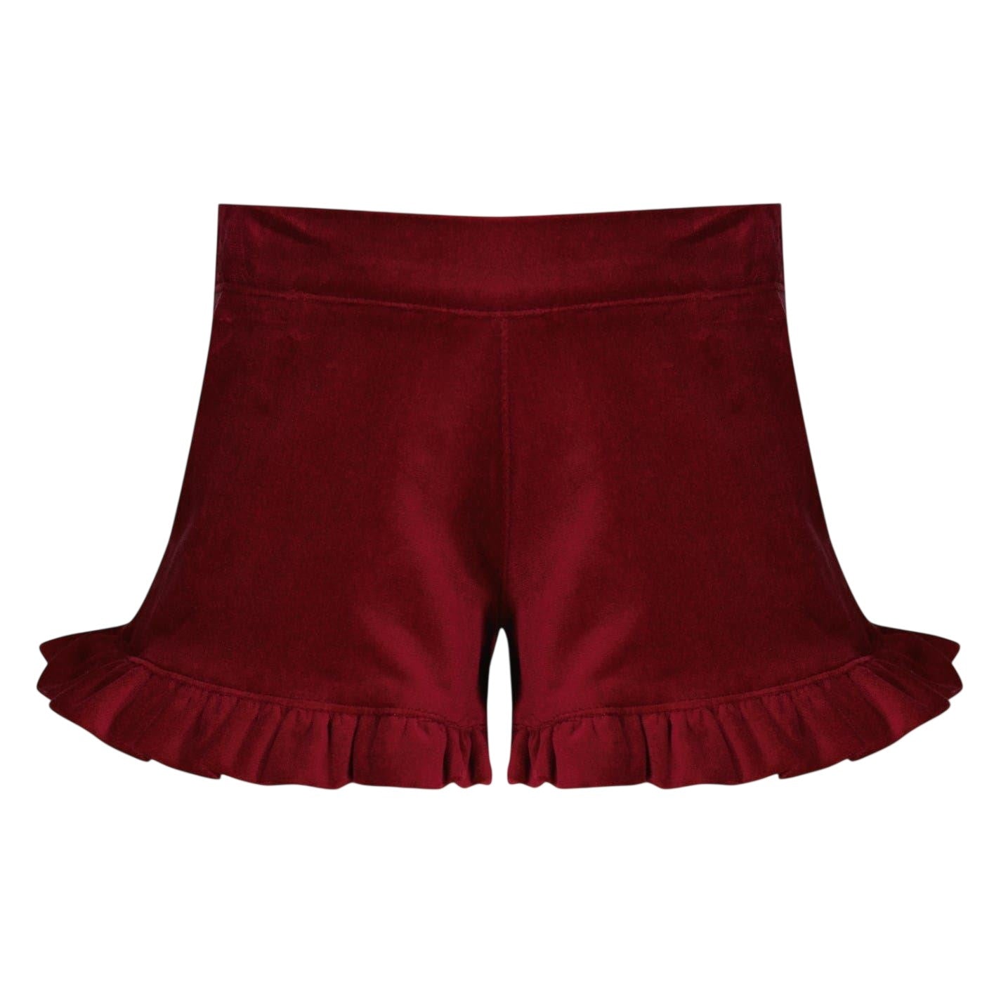 Bordeaux - Front - Elevate Girls Velvet Ruffled Casual Shorts