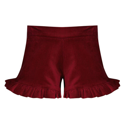 Bordeaux - Front - Elevate Girls Velvet Ruffled Casual Shorts