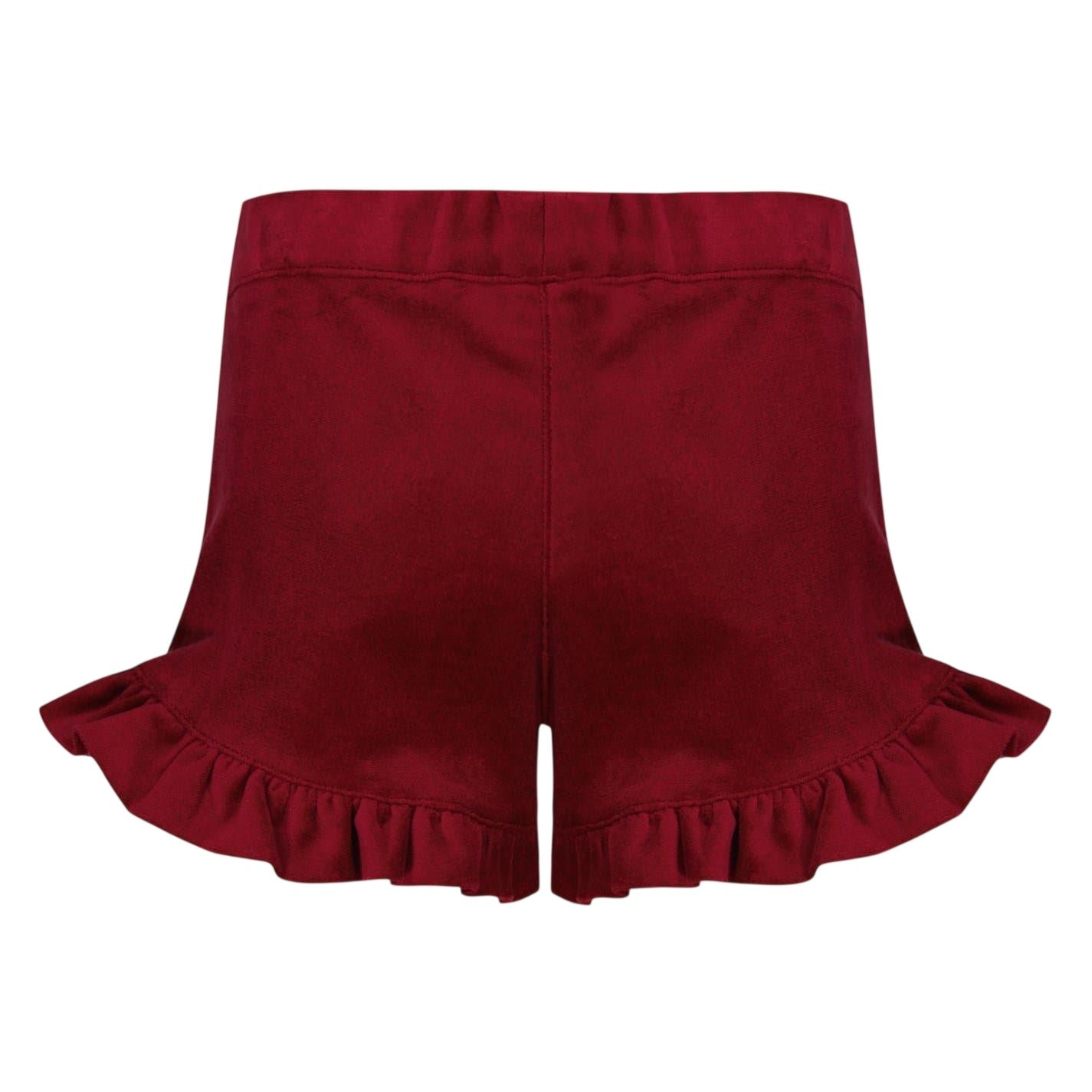 Bordeaux - Back - Elevate Girls Velvet Ruffled Casual Shorts