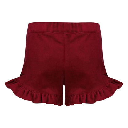 Bordeaux - Back - Elevate Girls Velvet Ruffled Casual Shorts
