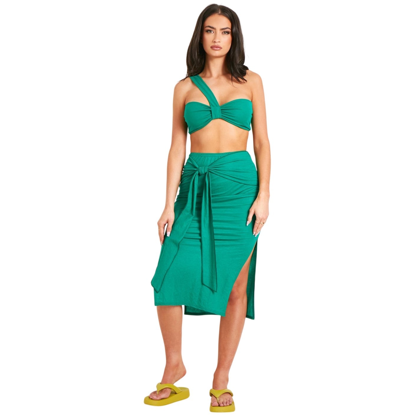 Green - Back - Missy Empire Womens-Ladies Linen Midaxi Skirt
