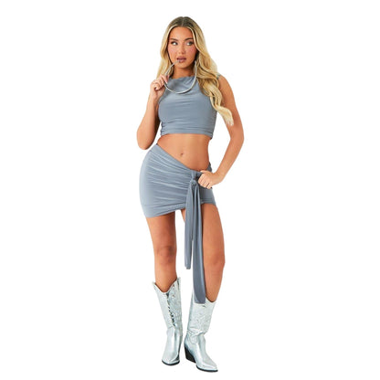 Grey - Lifestyle - Missy Empire Womens-Ladies Ruched Tie Detail Mini Skirt