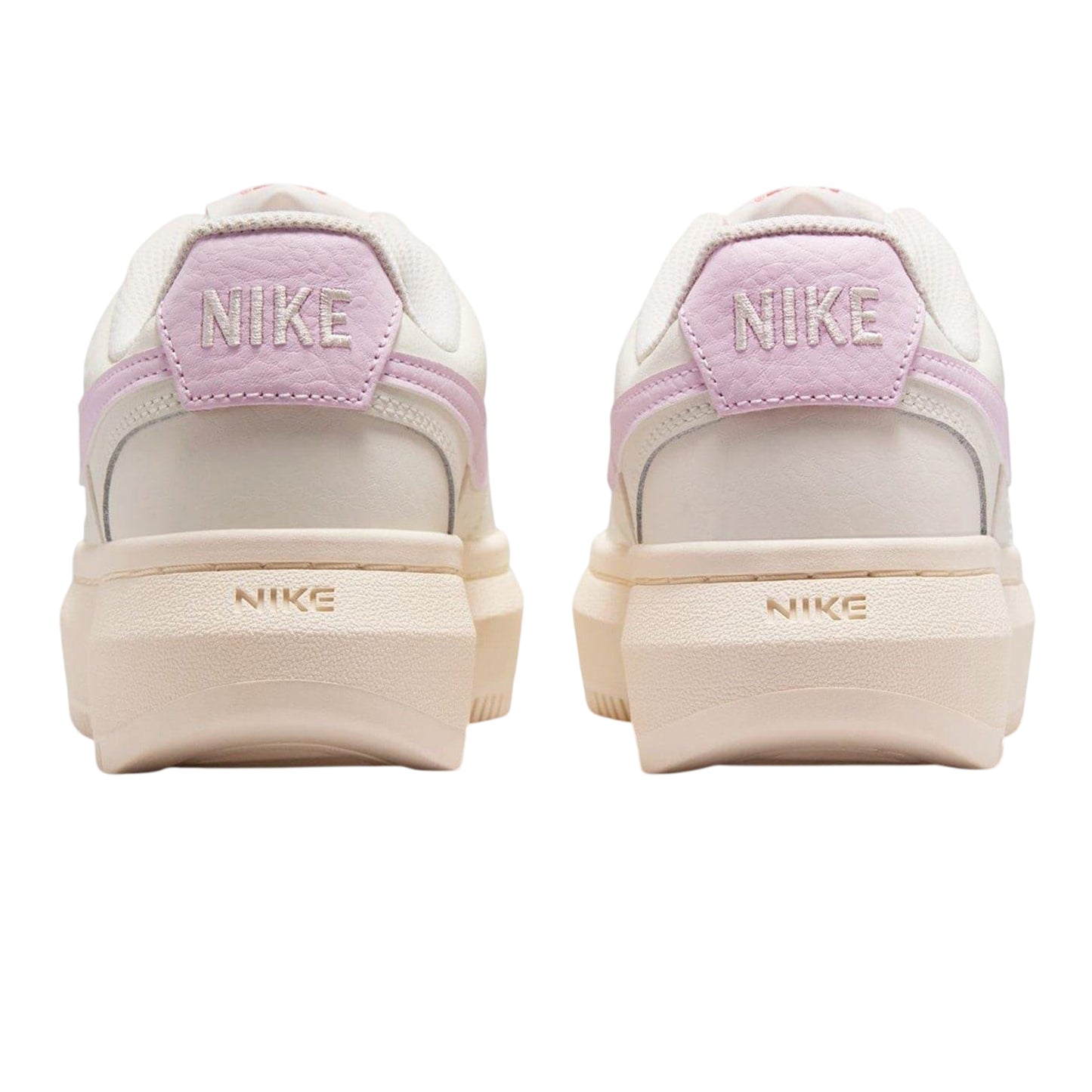 White-Pink - Back - Nike Womens-Ladies Court Vision Swoosh Leather Platform Trainers