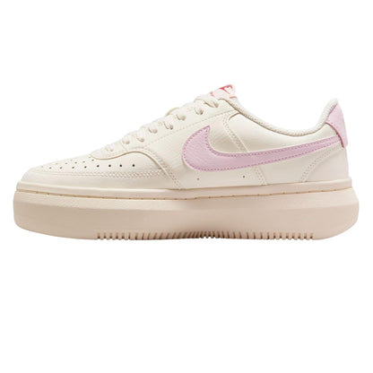 White-Pink - Side - Nike Womens-Ladies Court Vision Swoosh Leather Platform Trainers
