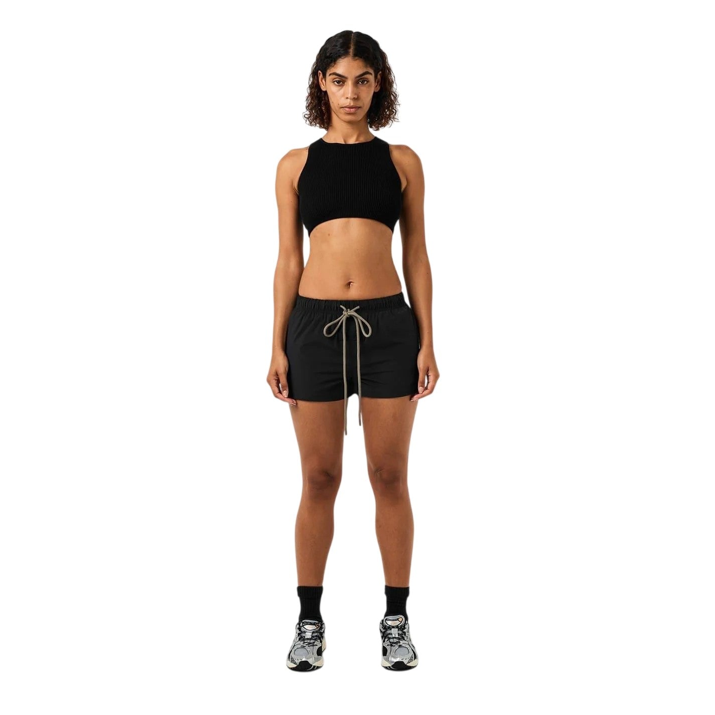 Black - Pack Shot - Fear Of God Essentials Womens-Ladies Logo Running Shorts