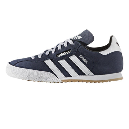 Blue-White - Side - Adidas Boys Samba 3 Stripes Suede Trainers