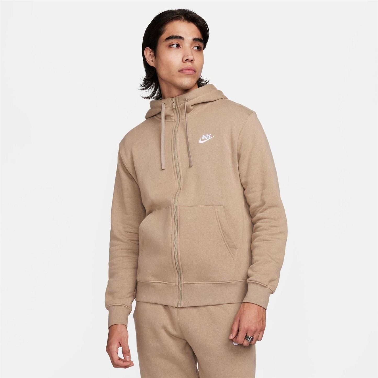 Khaki Green - Front - Nike Mens Sportswear Club Full Zip Hoodie