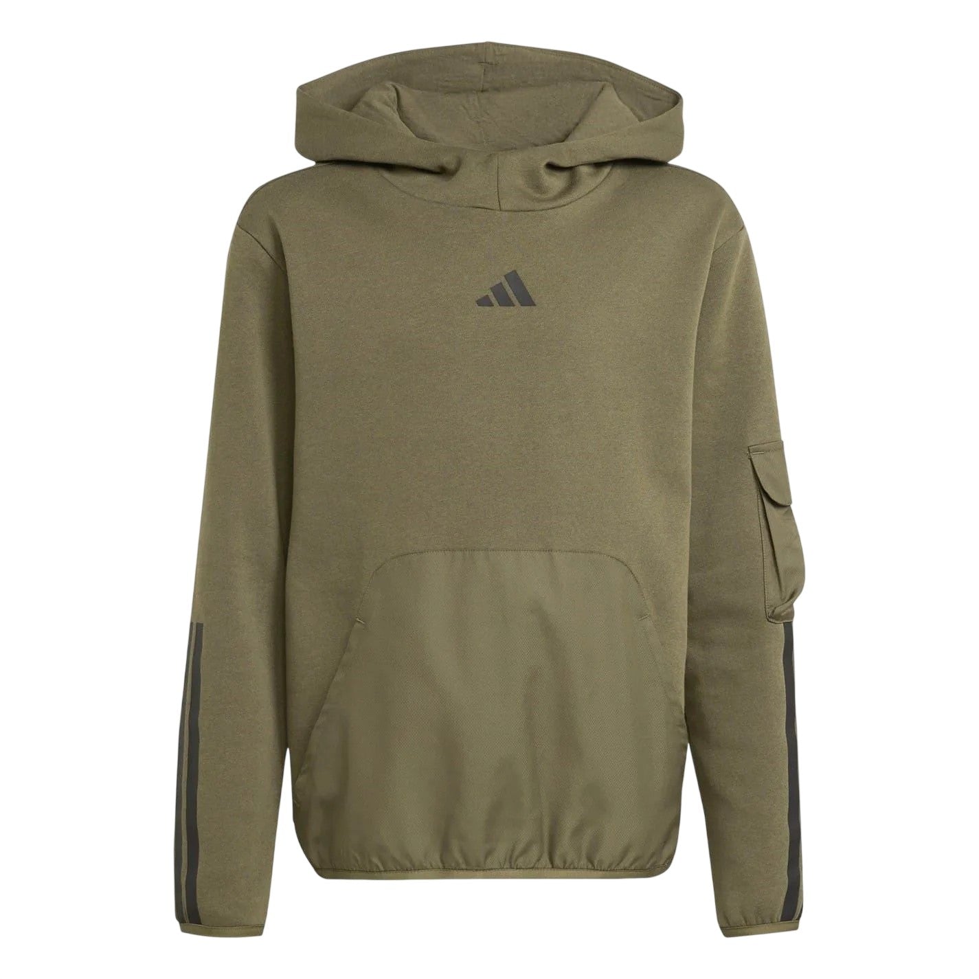 Khaki Green - Front - Adidas Childrens-Kids Utility Fleece Hoodie