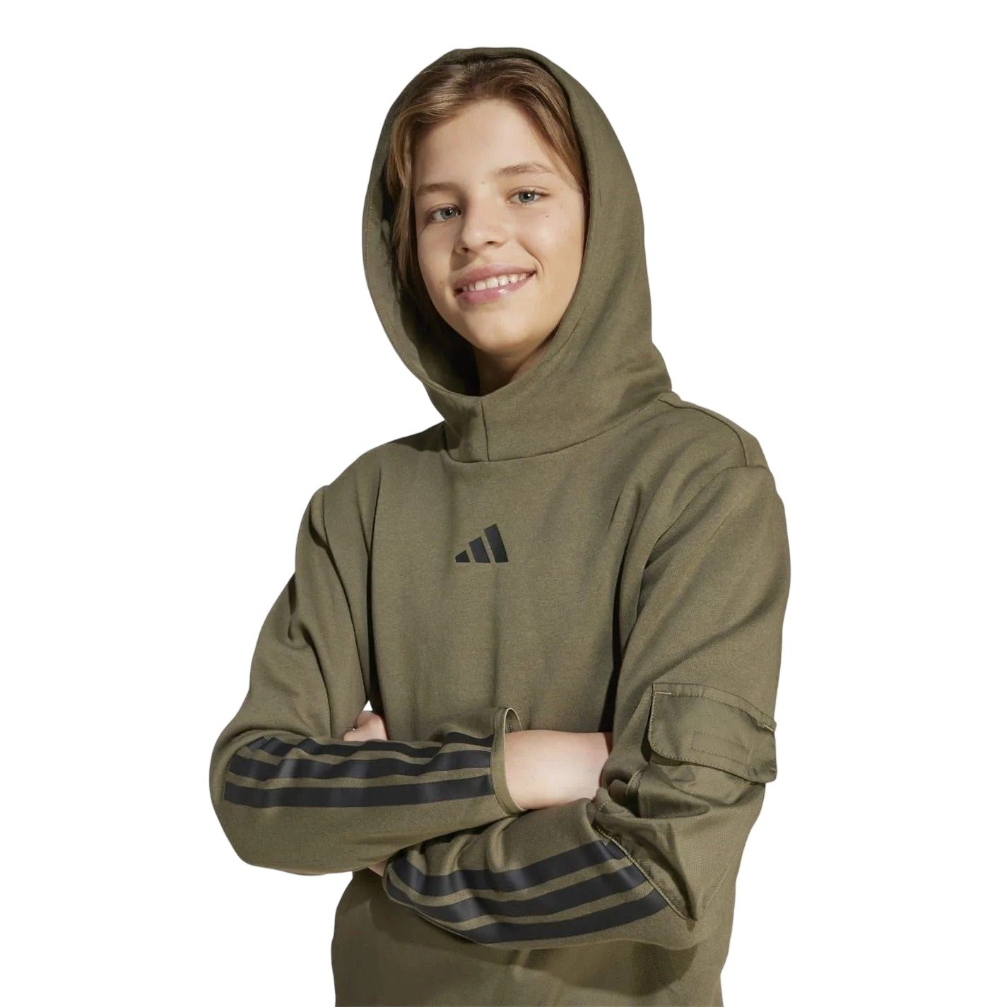 Khaki Green - Side - Adidas Childrens-Kids Utility Fleece Hoodie