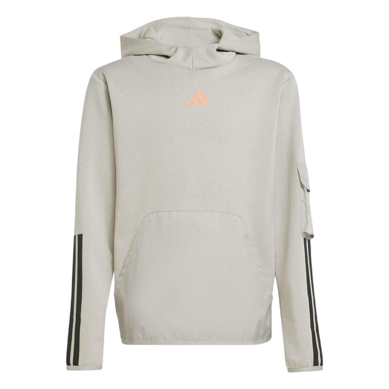 Grey-Coral - Front - Adidas Childrens-Kids Utility Fleece Hoodie