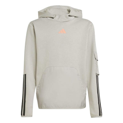 Grey-Coral - Front - Adidas Childrens-Kids Utility Fleece Hoodie