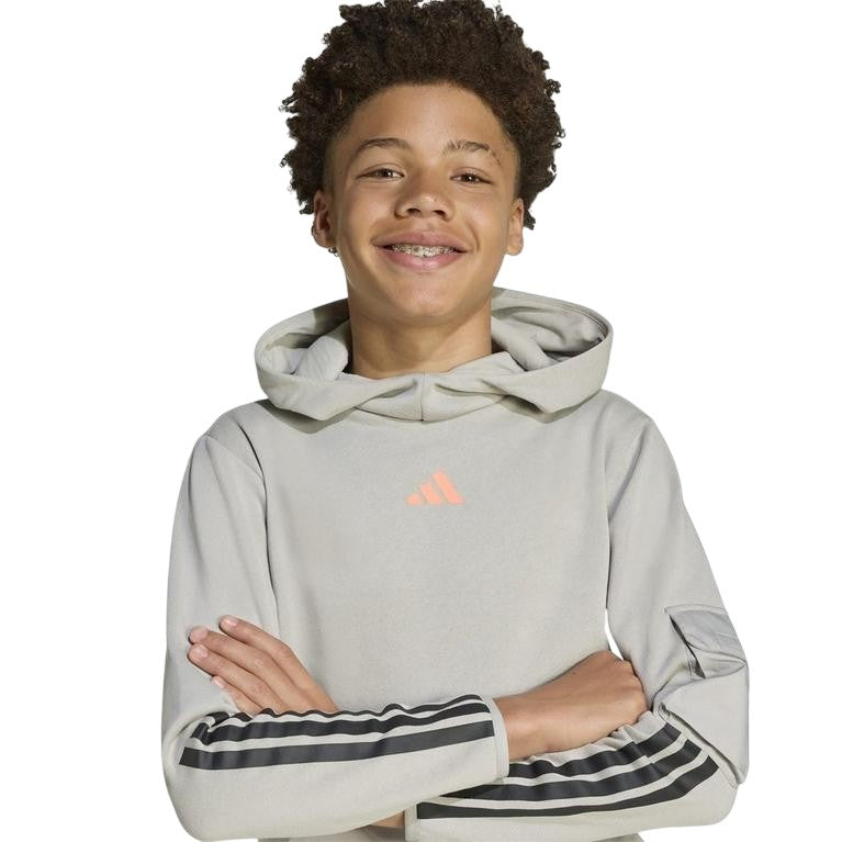 Grey-Coral - Side - Adidas Childrens-Kids Utility Fleece Hoodie