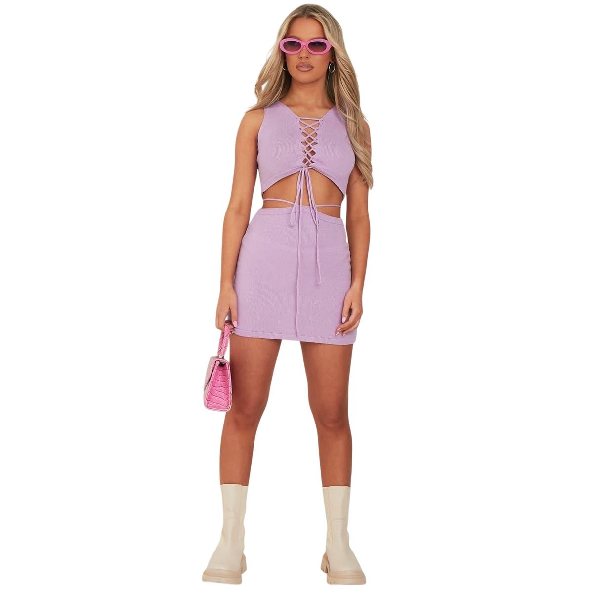Lilac - Back - Missy Empire Womens-Ladies Knitted Mini Skirt