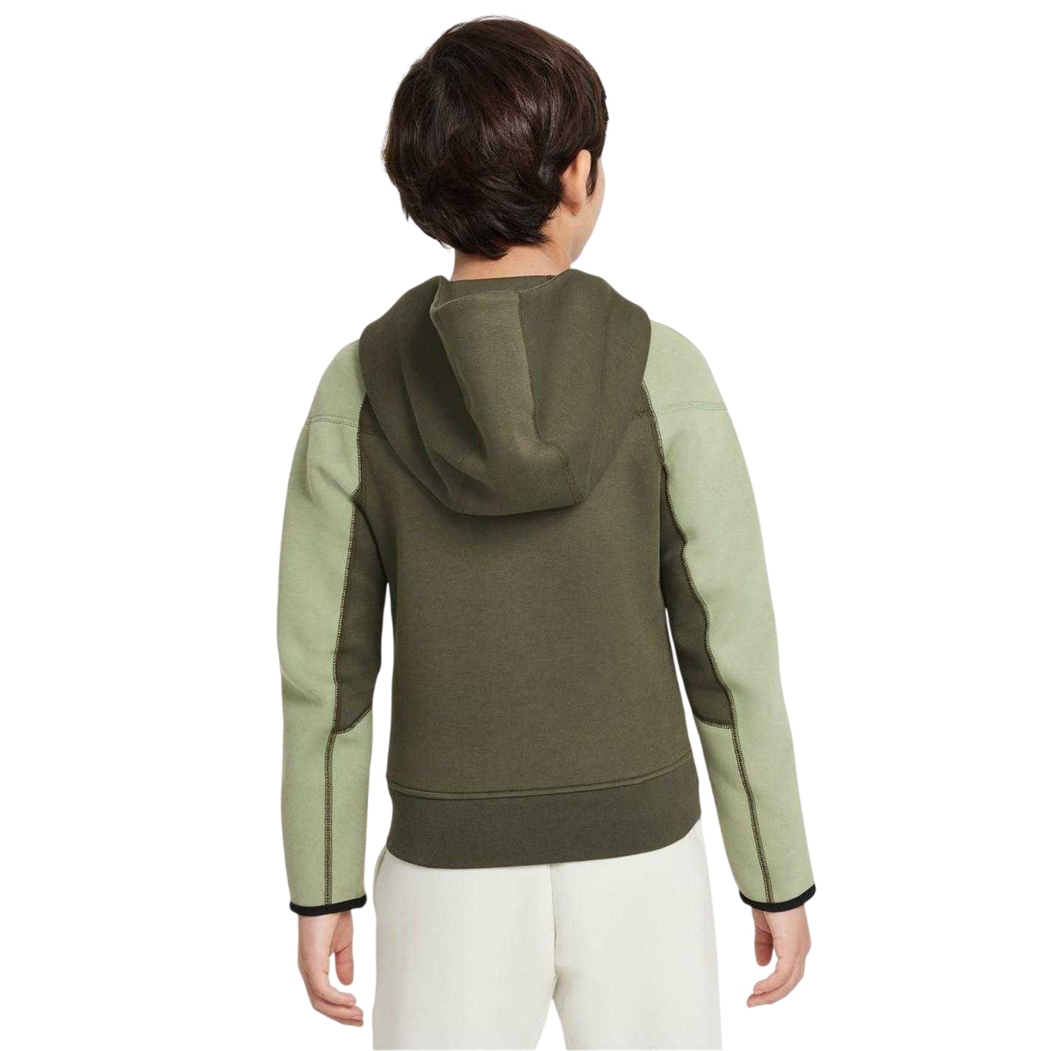 Army Khaki - Back - Nike Childrens-Kids Tech Fleece Full Zip Hoodie