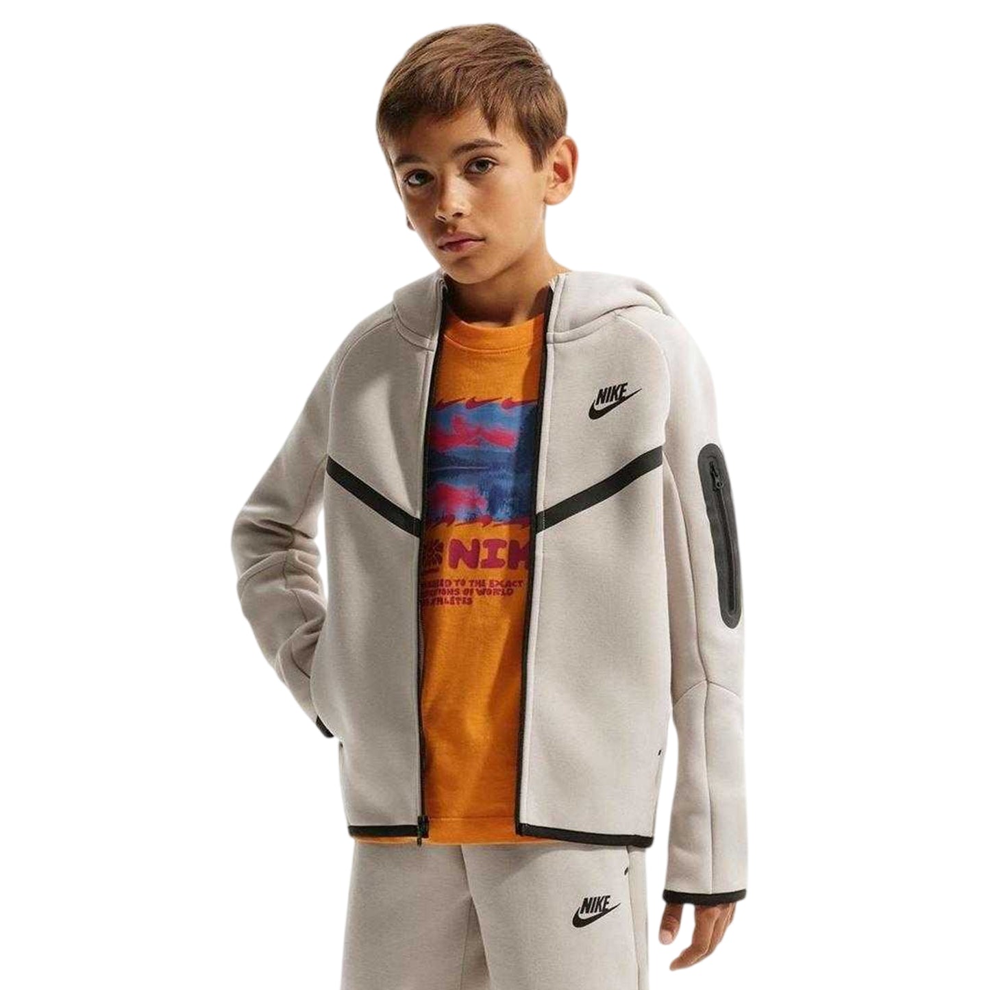 Cream - Front - Nike Childrens-Kids Tech Fleece Full Zip Hoodie
