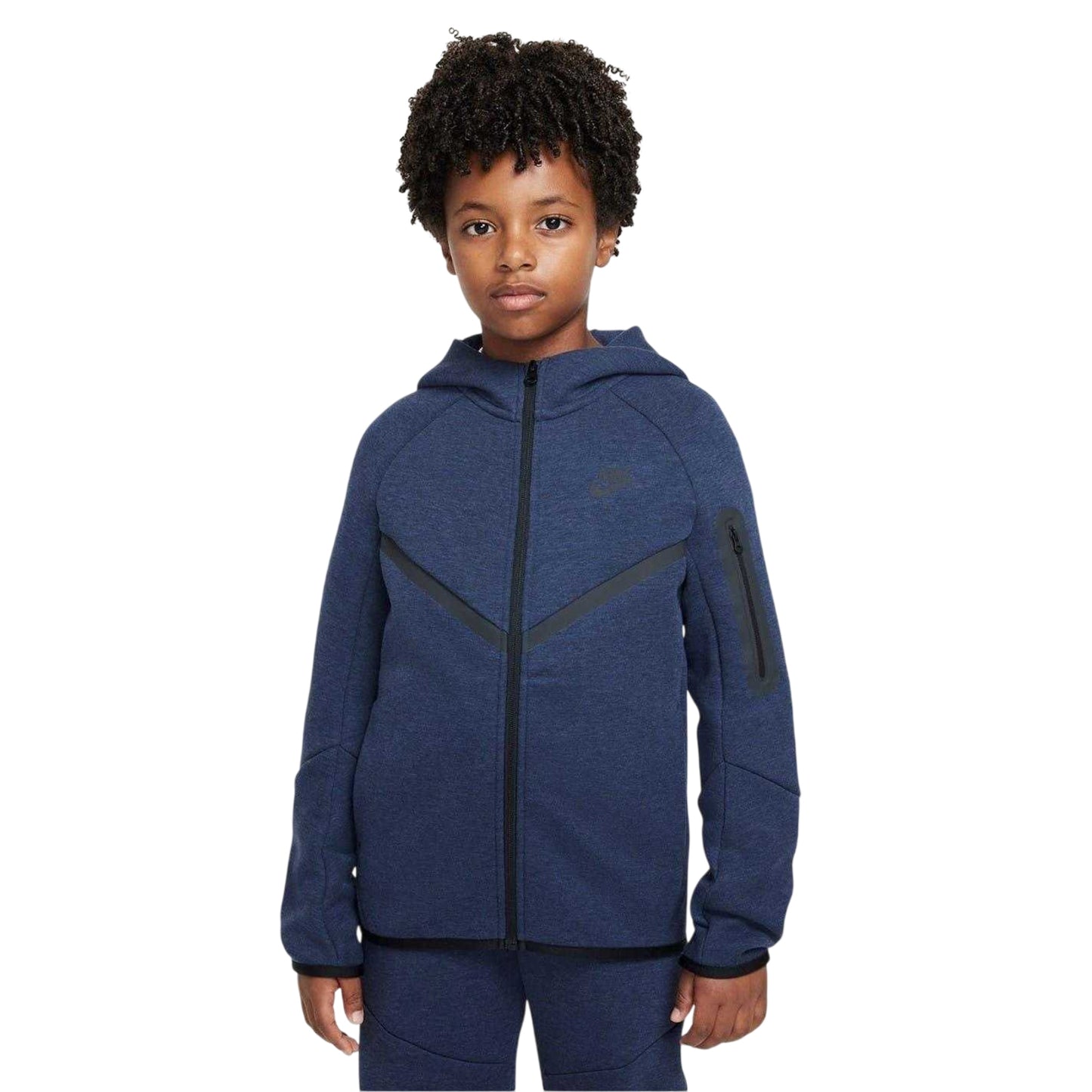 Obsidian Black - Front - Nike Childrens-Kids Tech Fleece Full Zip Hoodie