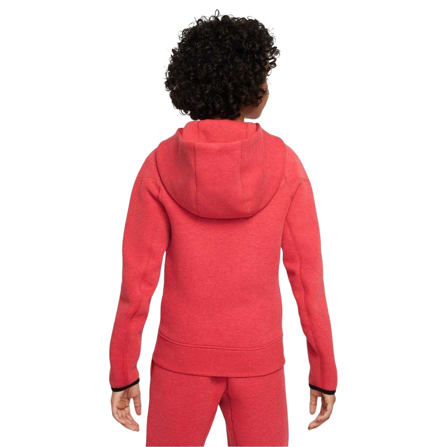 Red-Black - Back - Nike Childrens-Kids Tech Fleece Full Zip Hoodie