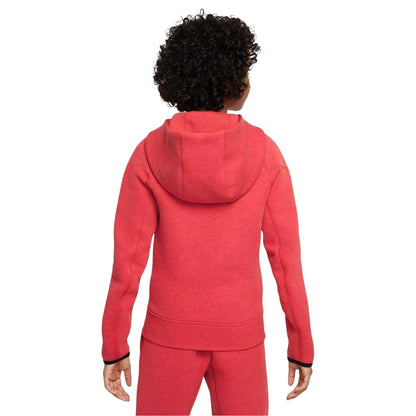 Red-Black - Back - Nike Childrens-Kids Tech Fleece Full Zip Hoodie