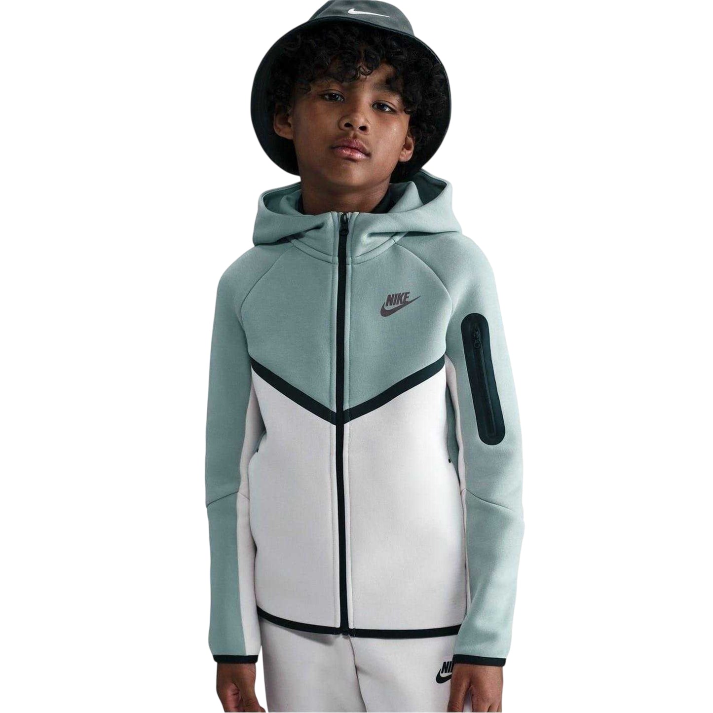 Sage-Plum - Front - Nike Childrens-Kids Tech Fleece Full Zip Hoodie