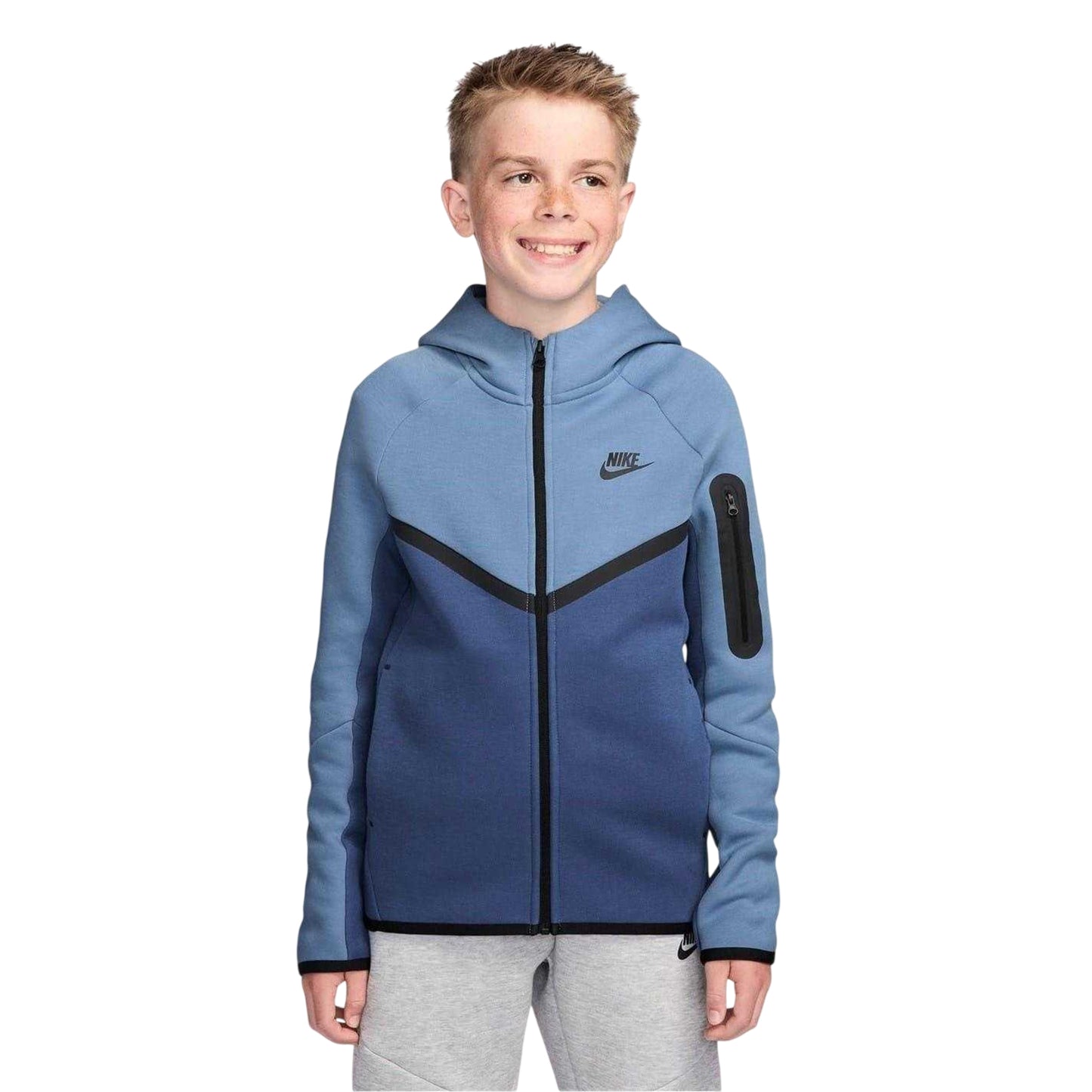 Blue - Front - Nike Childrens-Kids Tech Fleece Full Zip Hoodie
