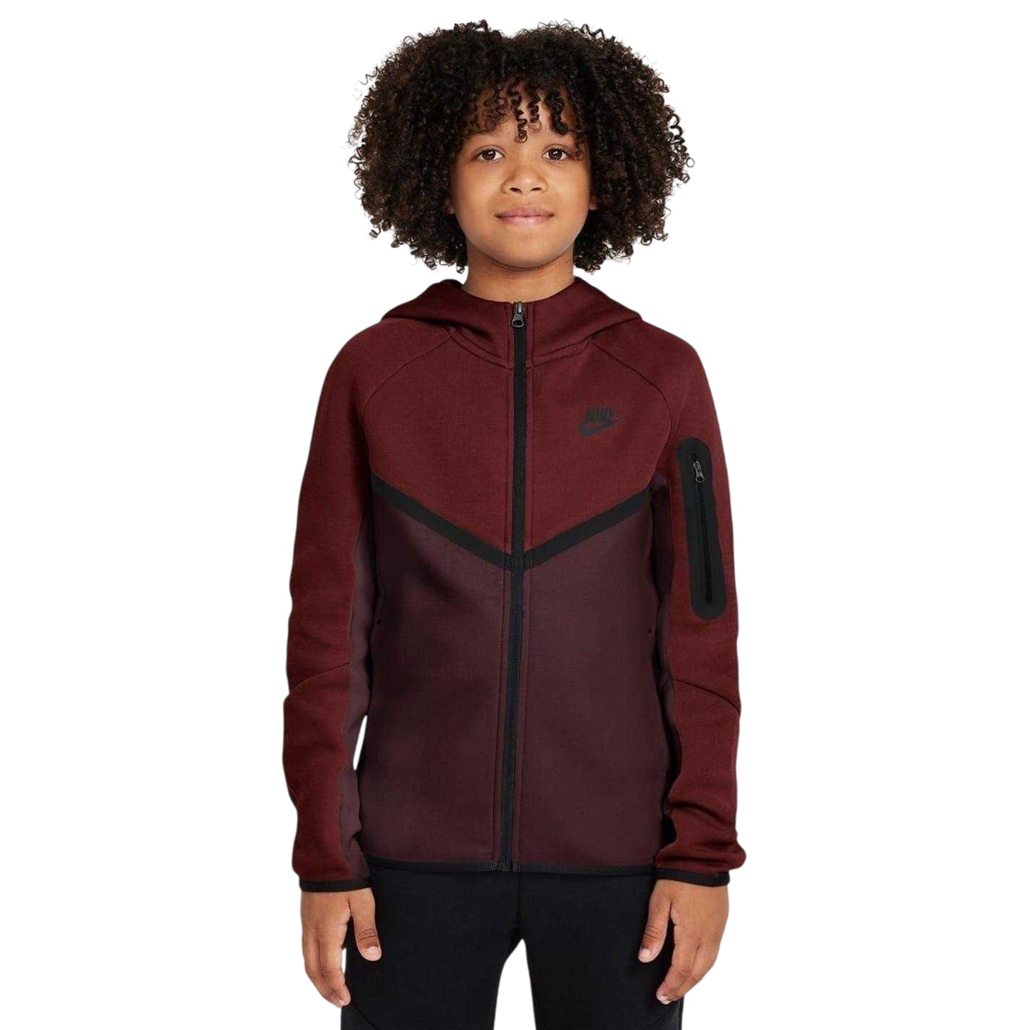 Burgundy - Front - Nike Childrens-Kids Tech Fleece Full Zip Hoodie