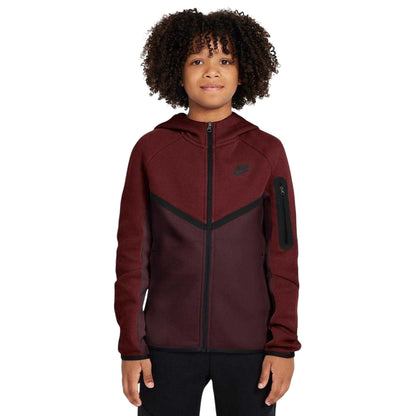 Burgundy - Front - Nike Childrens-Kids Tech Fleece Full Zip Hoodie