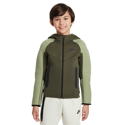 Army Khaki - Front - Nike Childrens-Kids Tech Fleece Full Zip Hoodie