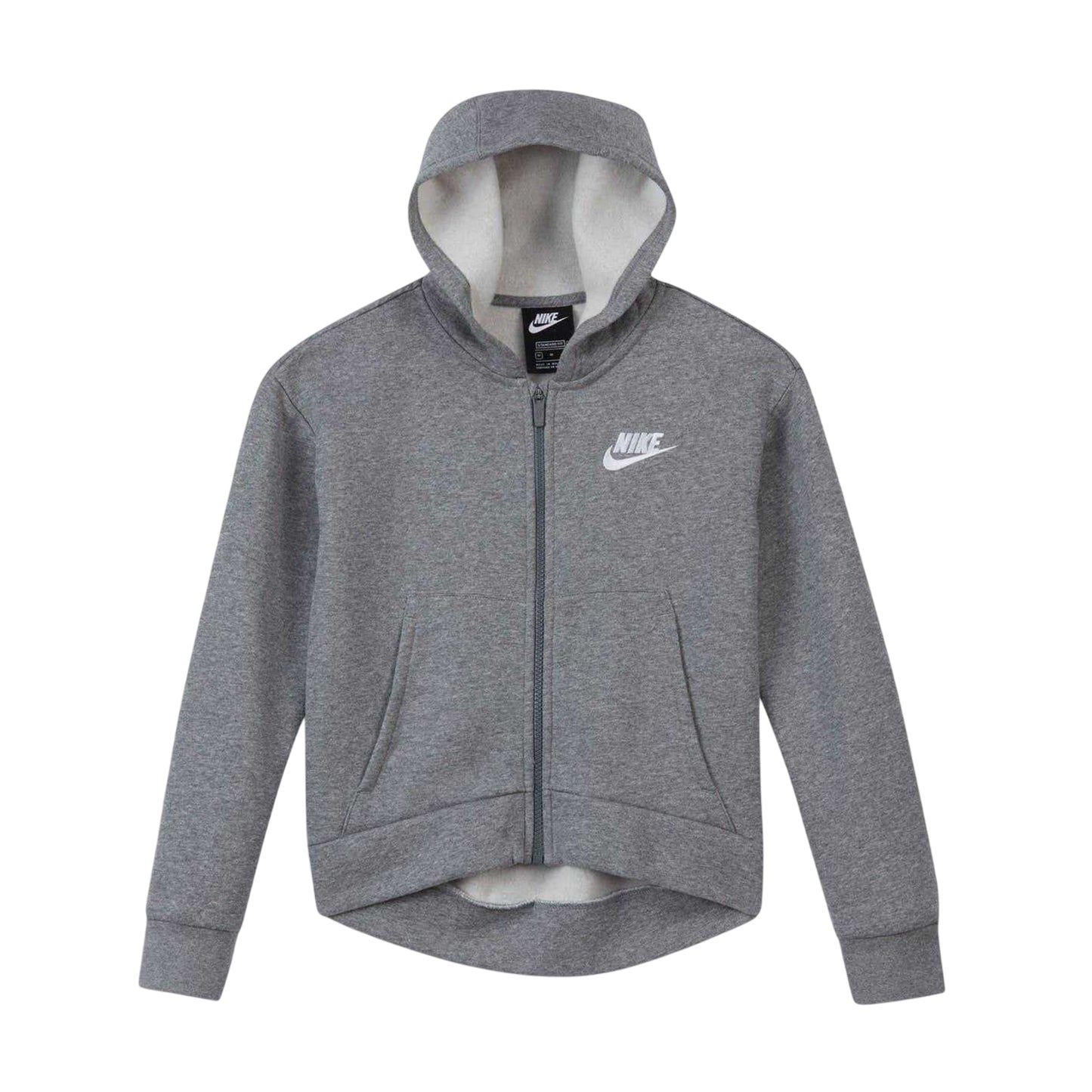 Carbon Heather - Front - Nike Girls Sportswear Club Fleece Full Zip Hoodie