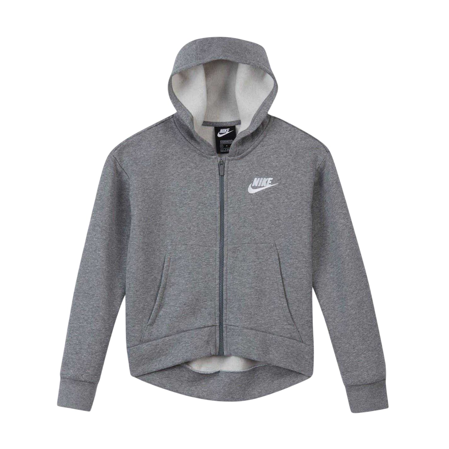 Carbon Heather - Front - Nike Girls Sportswear Club Fleece Full Zip Hoodie