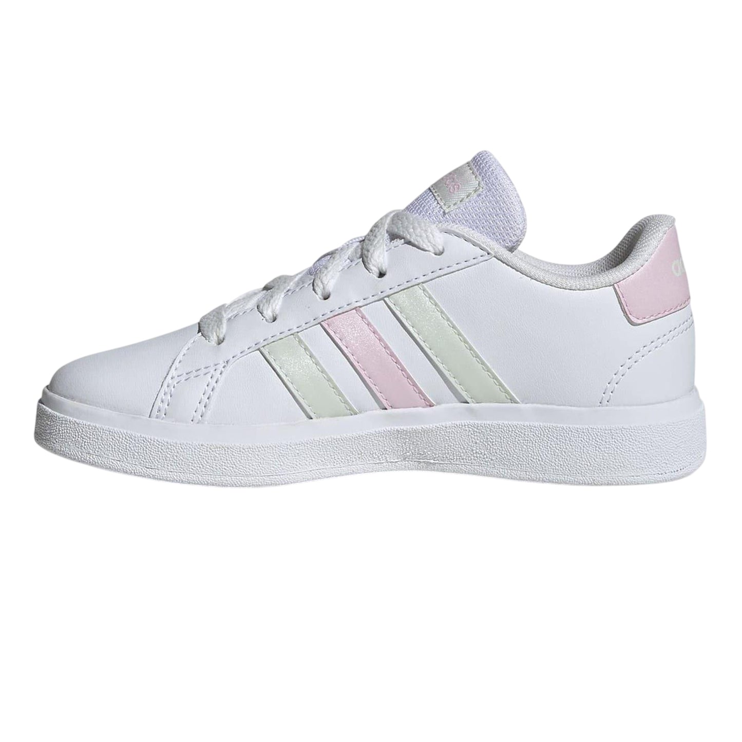 White-Jade-Pink - Side - Adidas Girls Grand Court Trainers