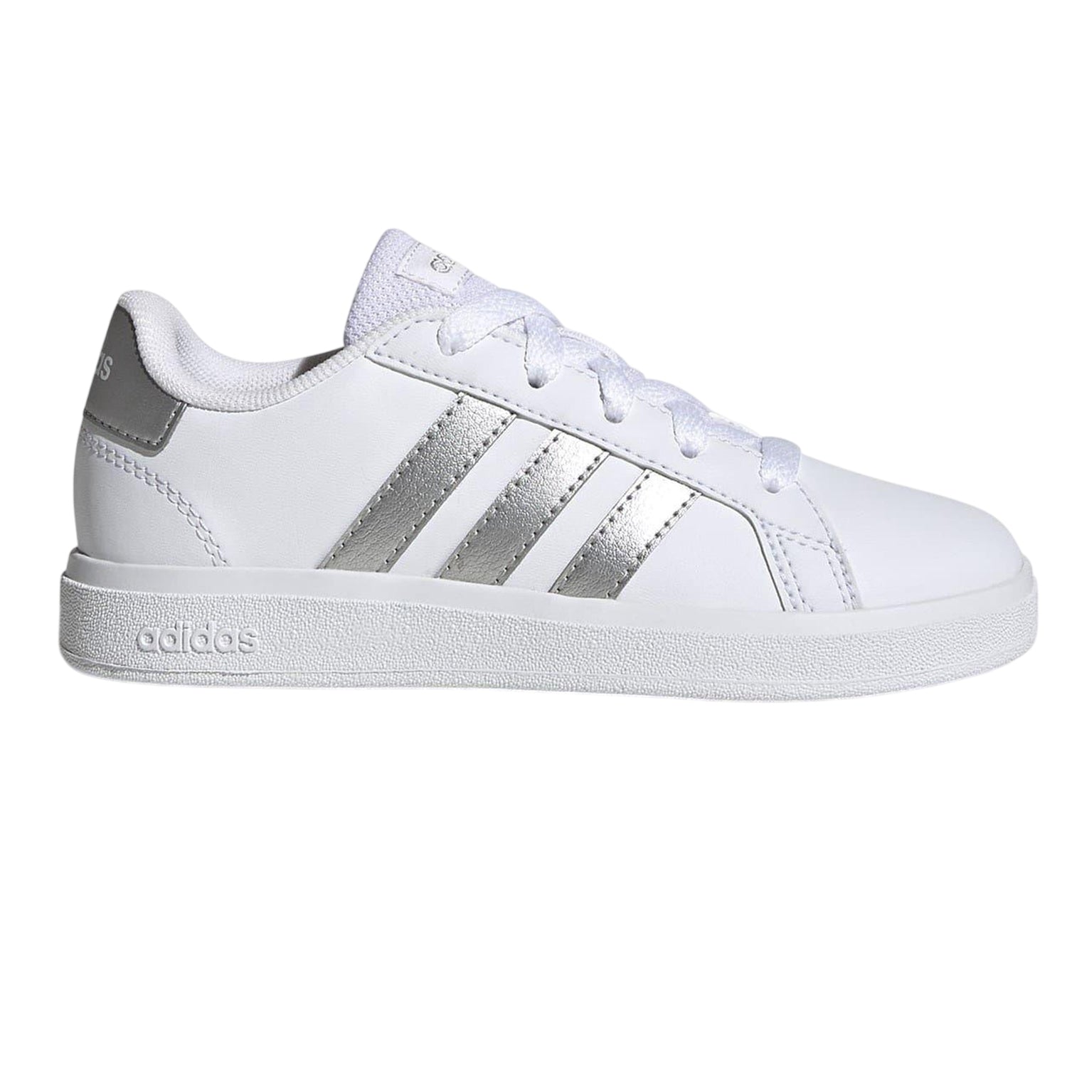 White-Silver - Front - Adidas Girls Grand Court Trainers