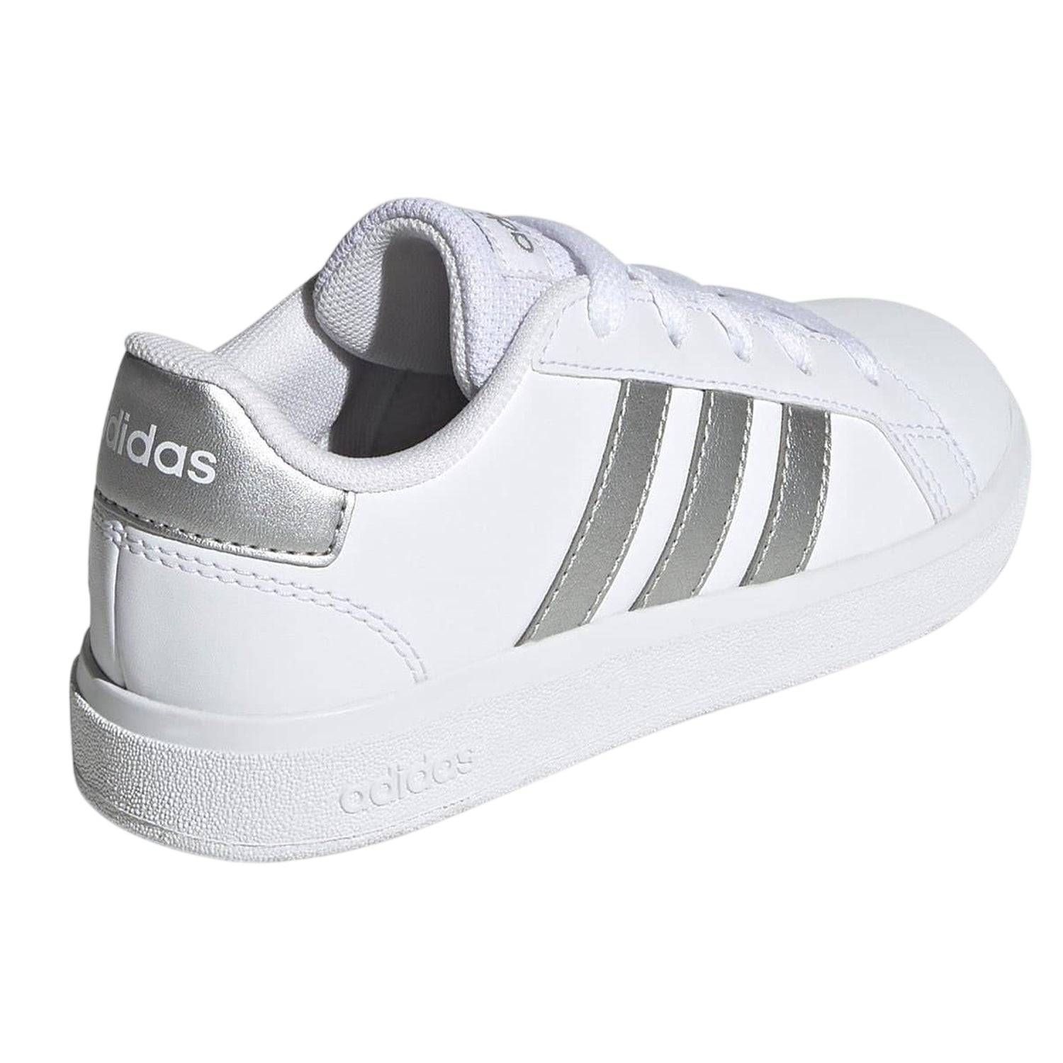 White-Silver - Back - Adidas Girls Grand Court Trainers