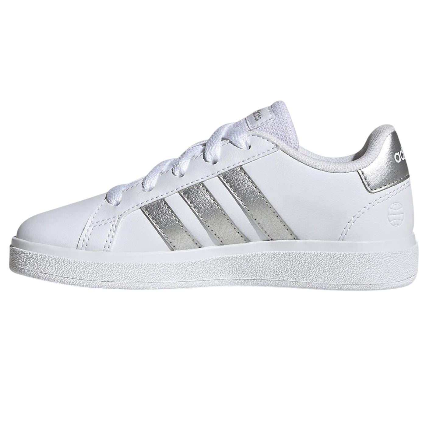 White-Silver - Side - Adidas Girls Grand Court Trainers