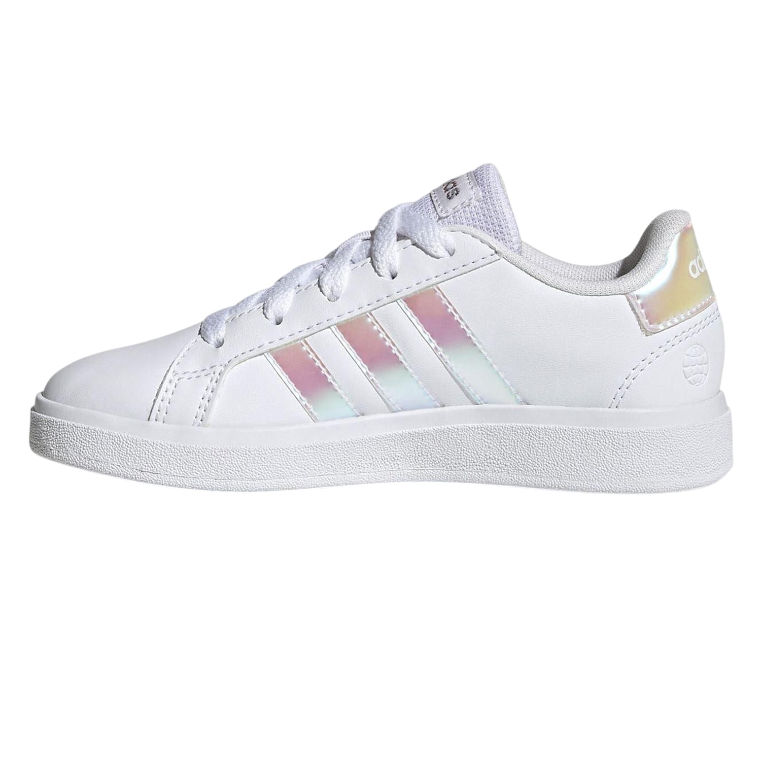 White-Iridescent - Side - Adidas Girls Grand Court Trainers