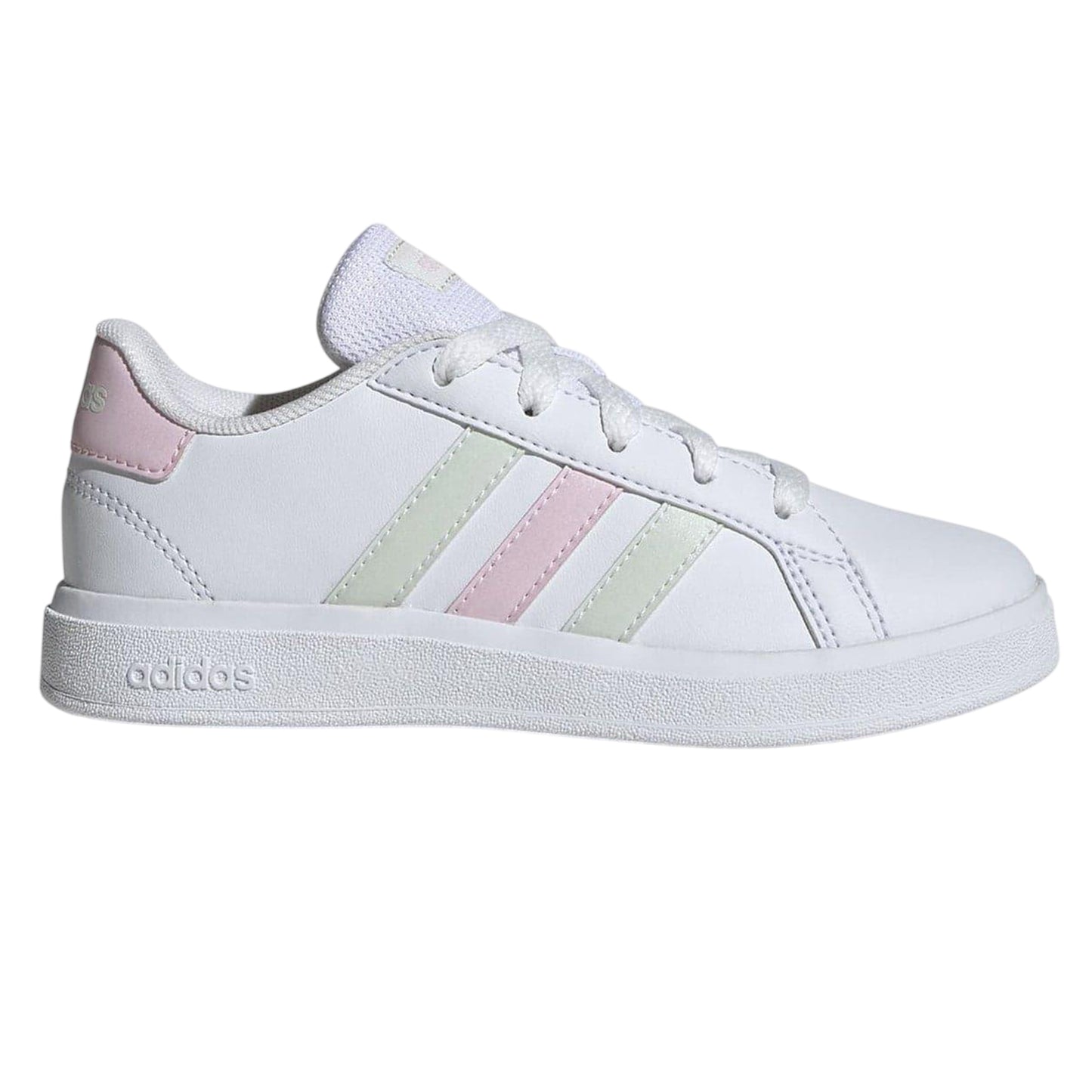 White-Jade-Pink - Front - Adidas Girls Grand Court Trainers