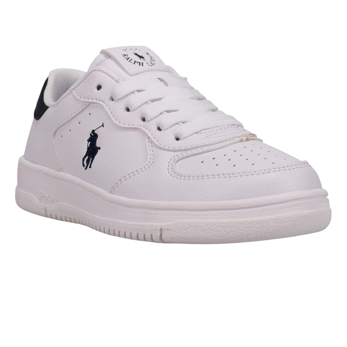 White-Navy - Lifestyle - Ralph Lauren Childrens-Kids Masters Leather Flat Trainers