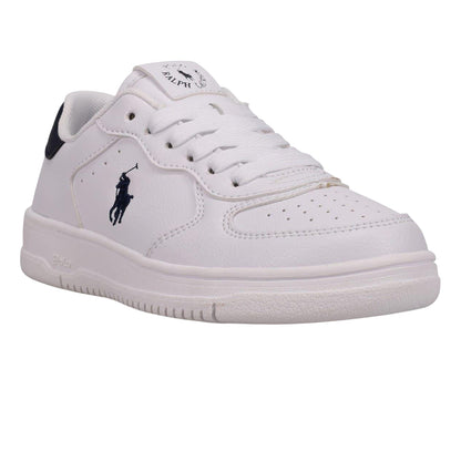 White-Navy - Lifestyle - Ralph Lauren Childrens-Kids Masters Leather Flat Trainers