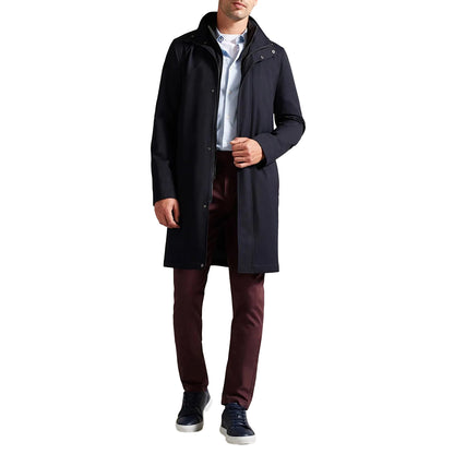 Navy - Side - Ted Baker Mens Erolson Funnel Neck Coat