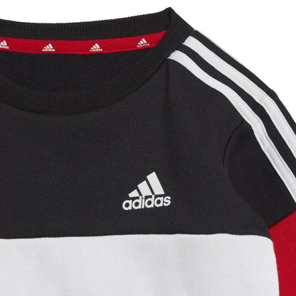 Black-White-Red - Side - Adidas Childrens-Kids Tiberio 3-Stripe Colourblock Top & Bottom Set