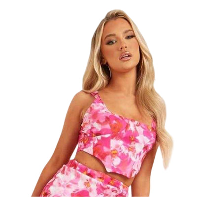 Pink - Back - Missy Empire Womens-Ladies Floral High Waist Mini Skirt