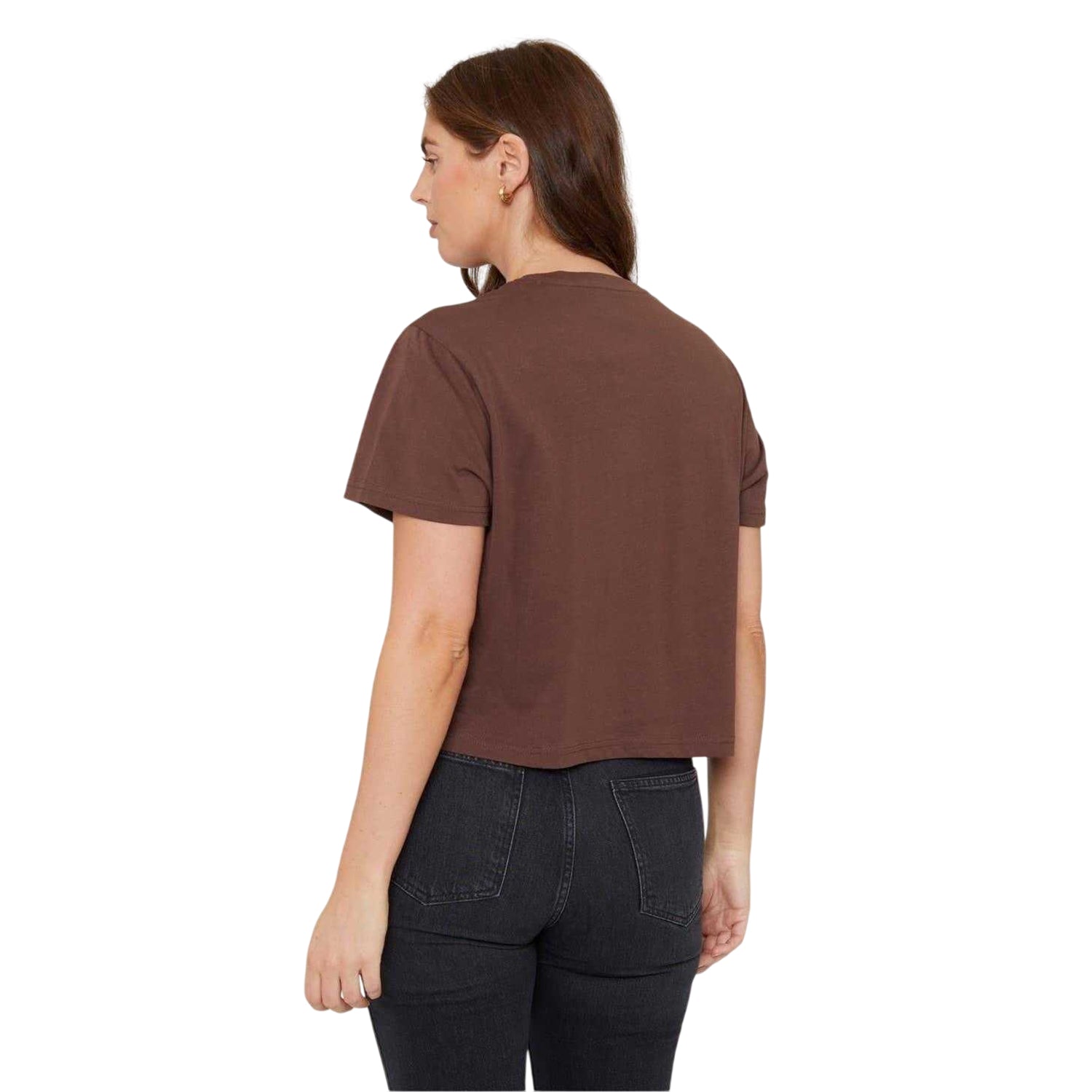 Chocolate - Back - Be You Womens-Ladies Crew Neck Boxy Crop T-Shirt
