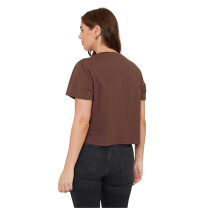 Chocolate - Back - Be You Womens-Ladies Crew Neck Boxy Crop T-Shirt