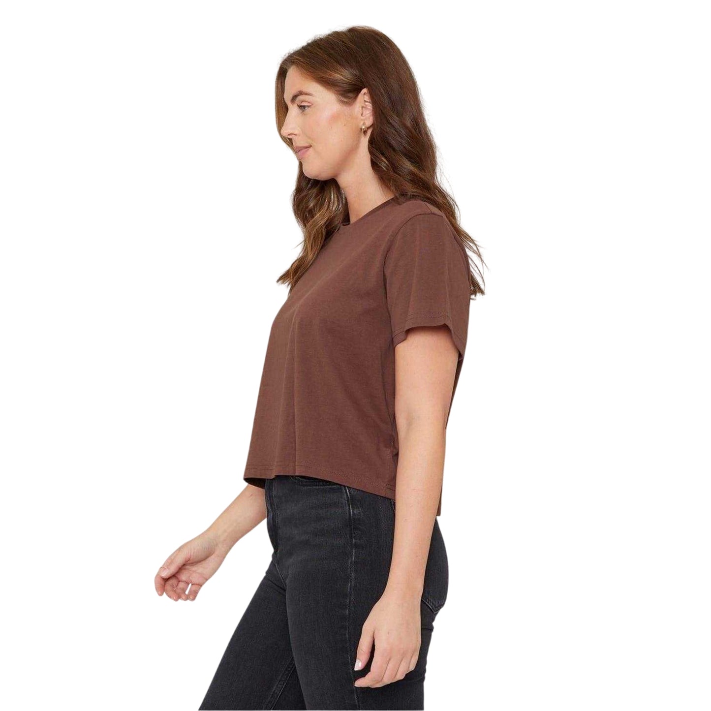 Chocolate - Side - Be You Womens-Ladies Crew Neck Boxy Crop T-Shirt