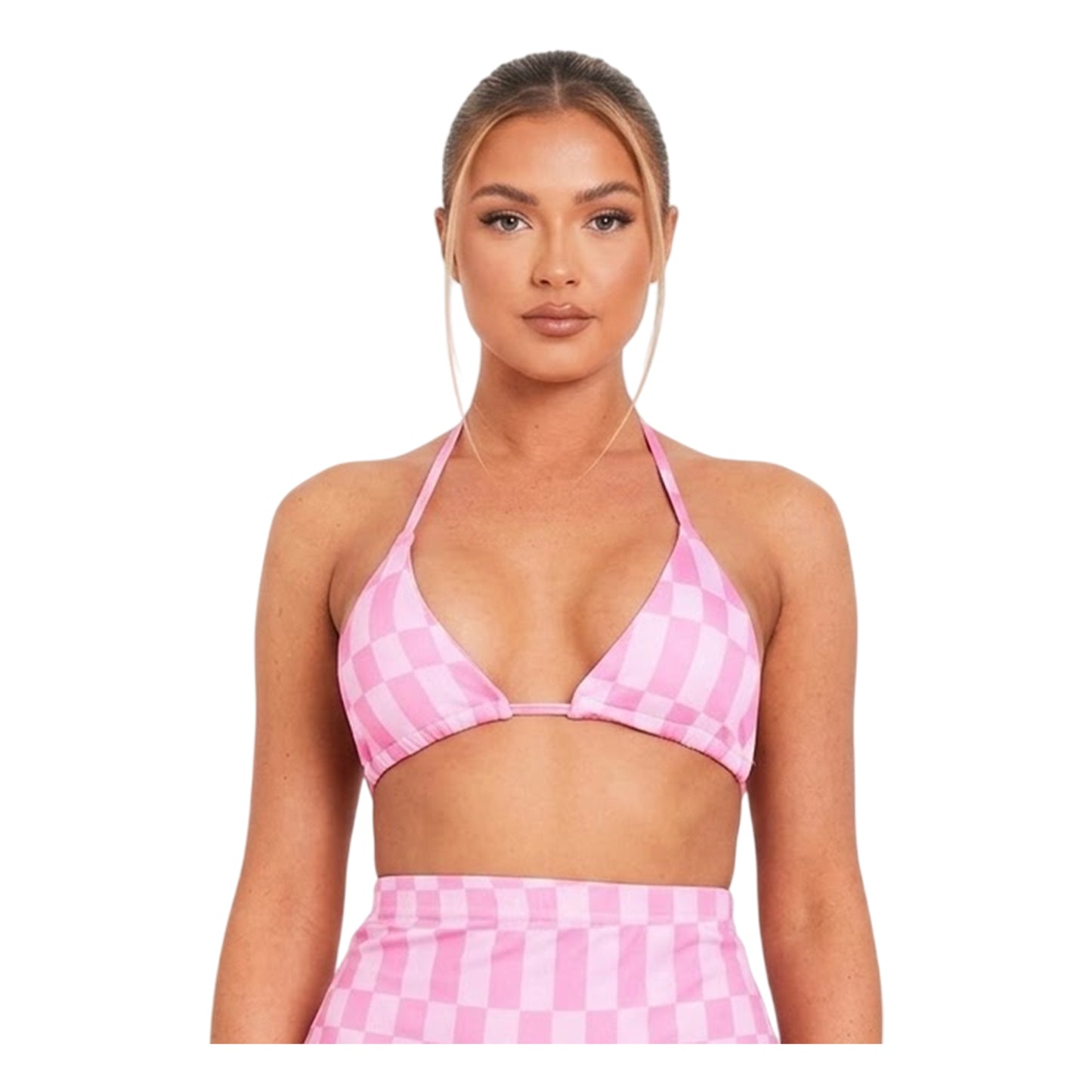 Pink - Back - Missy Empire Womens-Ladies Checkerboard Fitted Mini Skirt